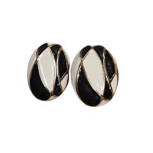 Vintage Oval Chunky Creamy White & Black Mosaic Domed Gold Tone Pierced Earrings